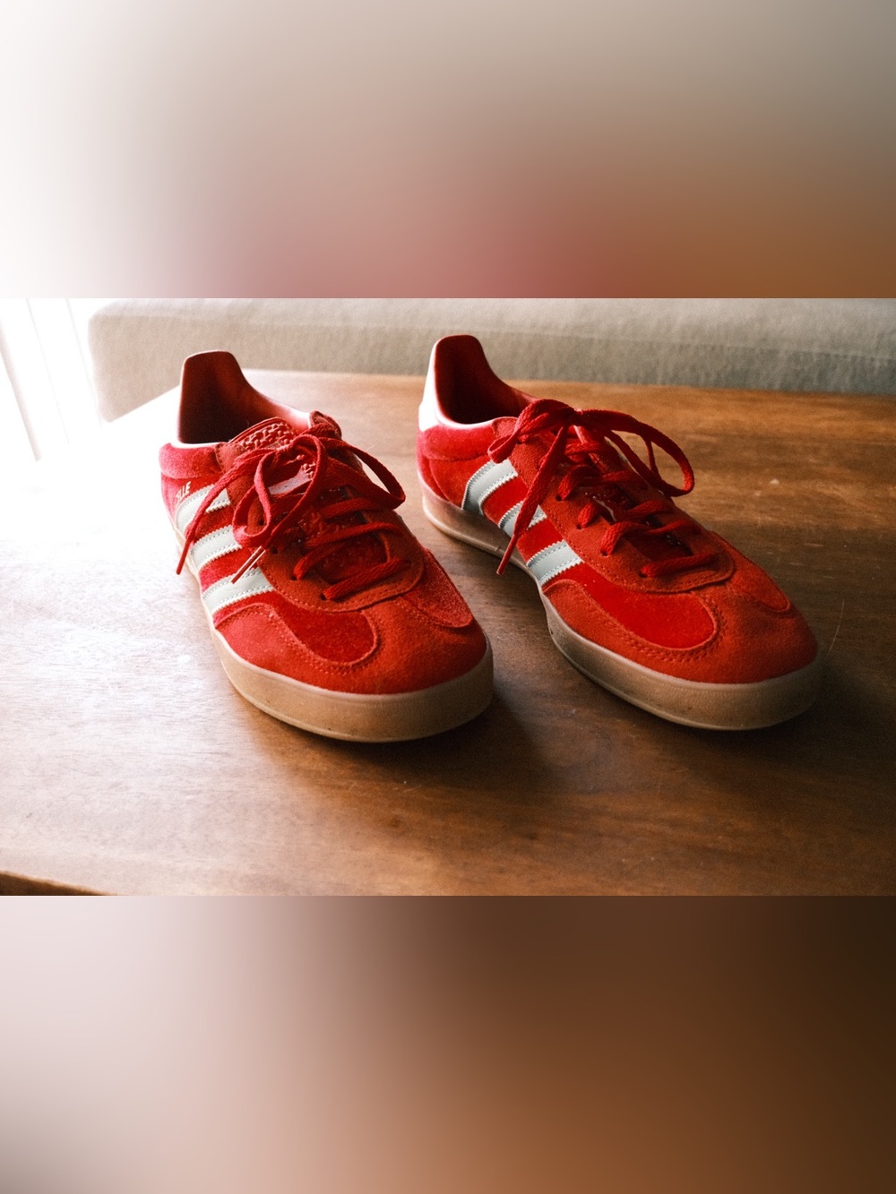 Adidas Gazelle - Red Suede Sneakers with Turquoise Stripes - Picture 4 of 8